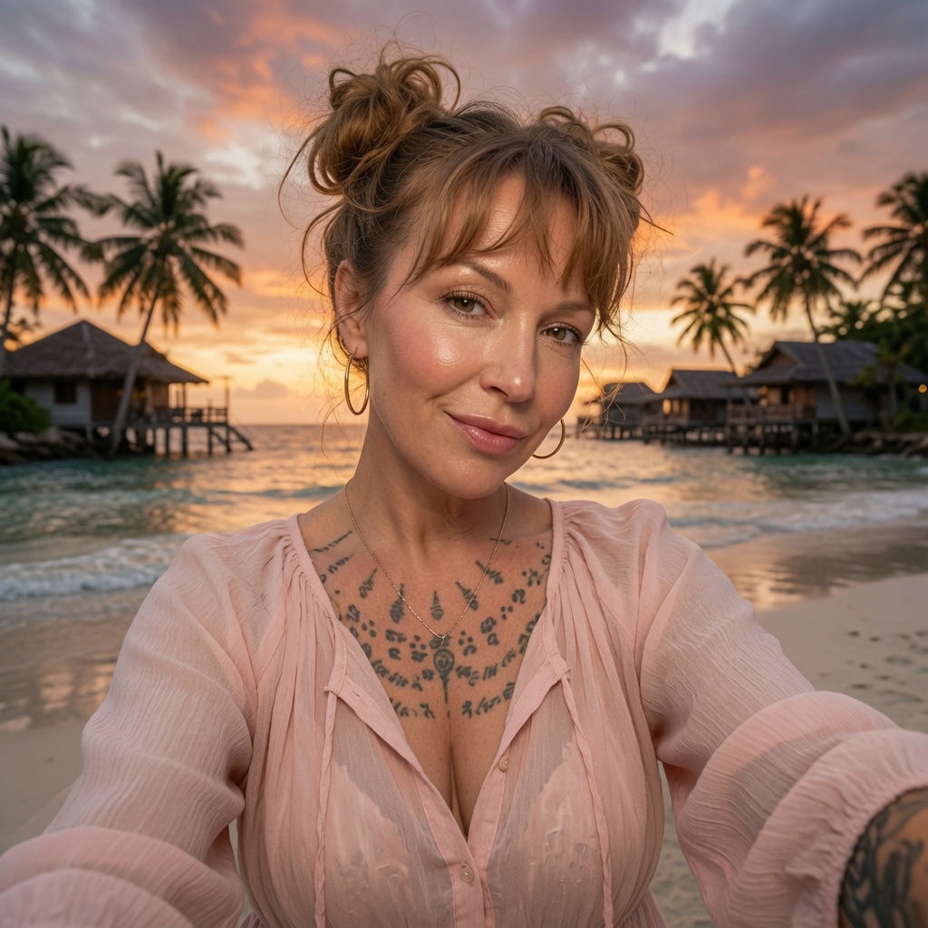 Gloria K SEO specialist on a beach in Cambodia at sunset