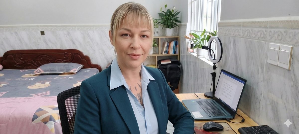 Gloria K working from her home office
